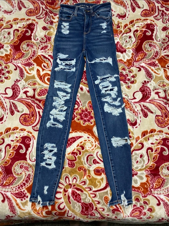 American Eagle Outfitters Denim - American Eagle Outfitters Ripped Dark Blue High-Rise Skinny Jeggings